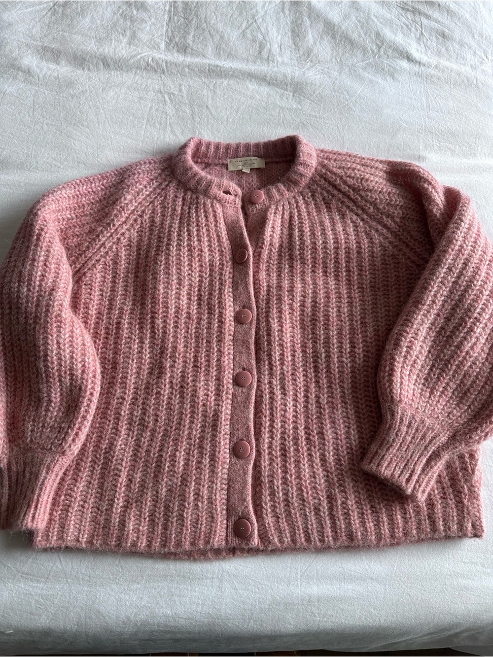 Sezane Dusty Rose Chunky Knit Button Cardigan